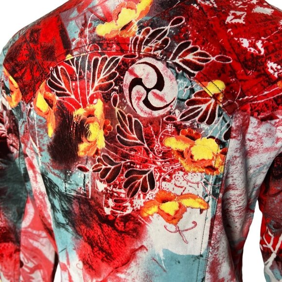St. John Sport Marie Gray Button Up Abstract Colorful Print Moto Jacket XS - Picture 7 of 9